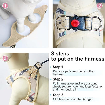 Dog Harness Step-in Breathable Puppy Cat Dog Vest Harnesses for Small Medium Dogs Beige