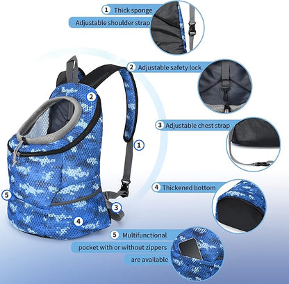 Mile High Life | Hiking Outdoor Pet Carrier Backpack | Kitty Puppy Cat Carrier | Dog Carrier for Small Dogs | Dog Backpack w Breathable Mesh with Soft Padding(Camouflage Blue, Small (Pack of 1))