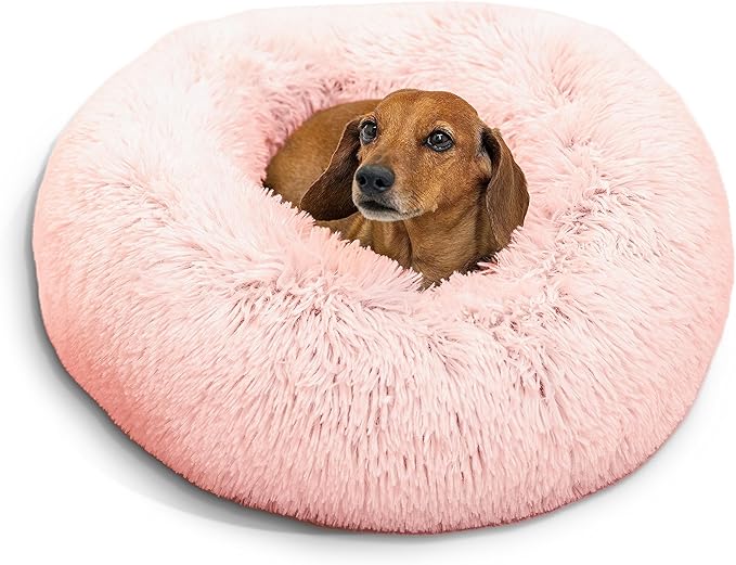 Best Friends by Sheri The Original Calming Donut Cat and Dog Bed in Shag Fur Cotton Candy Pink 23"