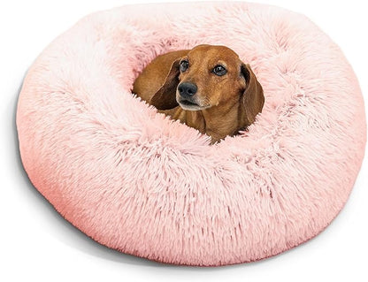 Best Friends by Sheri The Original Calming Donut Cat and Dog Bed in Shag Fur Cotton Candy Pink 23"