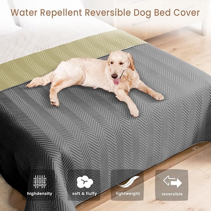 Double-Sided Waterproof Dog Blanket for Couch Cover, Dog Couch Cover Protector for Large Dogs, Cat Couch Sofa Covers Washable, Furniture Covers for Pets, Khaki and Grey, 68x82 Inches