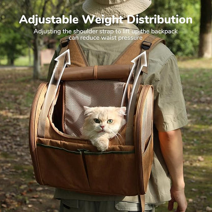 FUKUMARU Cat Backpack, Adjustable Dog Backpack carrier with 4 Storage Pockets, Under 20 Lbs Soft Sided Small Dog Backpack Carrier for Travel Hiking Camping Outdoor, Brown