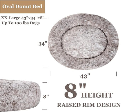 Coohom Oval Calming Donut Cuddler Dog Bed Bed(30"/36"/43") for (XXL(43"x34"x8"), Light