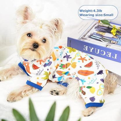 Dog Pajamas Pjs Spring Summer Dog Clothes for Small Dogs Girl - Boy - Medium Size Dogs, Soft Stretchy Puppy Clothes Doggie Onesies Cat Pet Jammies Outfit (Beach, X-Small)