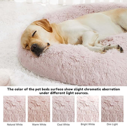 WESTERN HOME WH Calming Dog & Cat Bed, Anti-Anxiety Donut Cuddler Warming Cozy Soft Round Bed, Fluffy Faux Fur Plush Cushion Bed for Small Medium Dogs and Cats (20"/24"/30"/36")