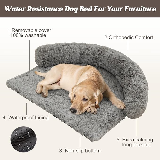 Syalife Shaggy Plush Calming Dog Couch Bed Pet Protector Cover(55"x43"x8", Light