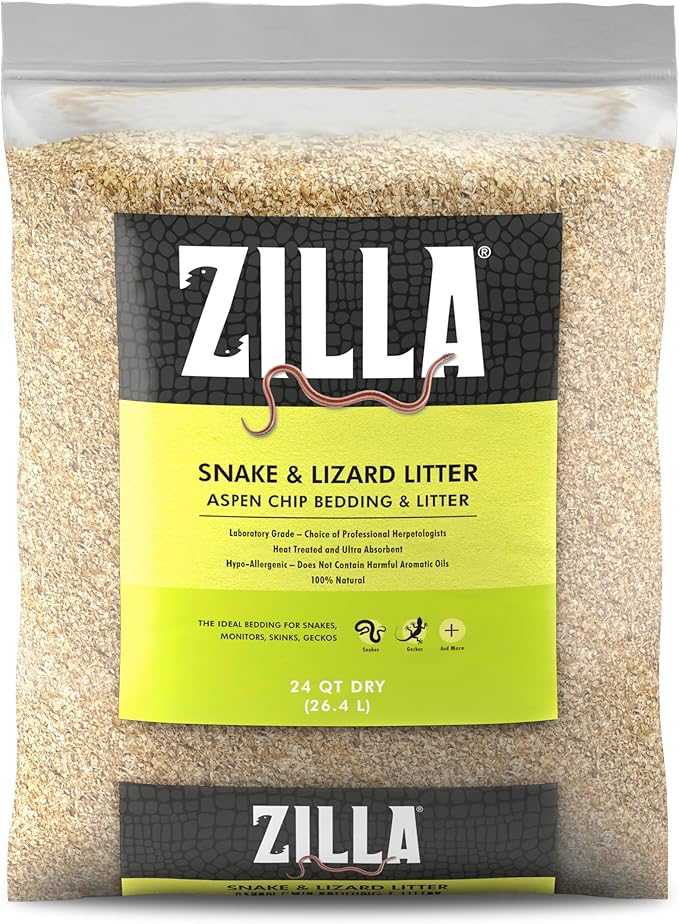 Zilla Snake and Lizard Litter Substrate, Made with Aspen Chips, Ultra Absorbent Bedding, Easy to Clean, 4 Quarts