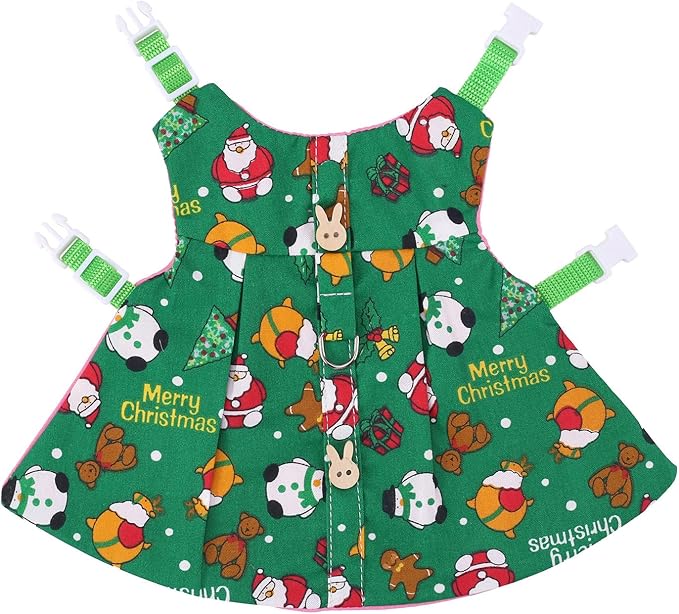 Adjustable Christmas Rabbit Harness and Leash Set, Small Animal Christmas Costume Bunny Clothes Santa Snowman Pattern Outfit for Ferret Guinea Pig Rabbit Bunny Hamster(Green/M)