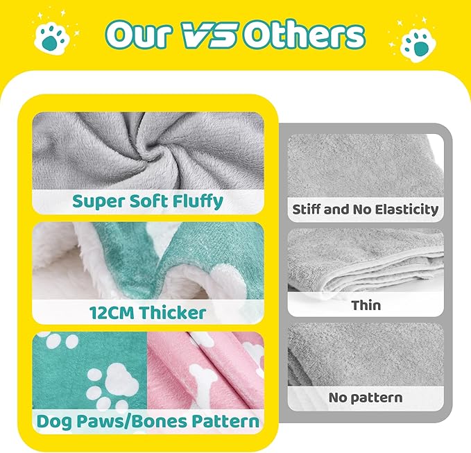 Dog Blanket, Puppy Blanket for Small Dogs Cats, Washable Thick Soft Dog Blankets with Fluffy Premium Pet Blanket Flannel, Dog Paw Printed Blankets, for Pet Bed/Crate/Cat Bag, Green