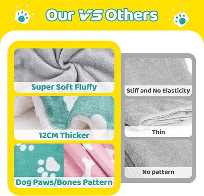 Dog Blanket, Puppy Blanket for Small Dogs Cats, Washable Thick Soft Dog Blankets with Fluffy Premium Pet Blanket Flannel, Dog Paw Printed Blankets, for Pet Bed/Crate/Cat Bag, Green