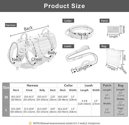 Forestpaw Tactical Dog Harness for Large Dogs,Tactical Dog Collar with Bungee Leash Set,No Pull Military Dog Harness for Dog Walking Training,Adjustable for Medium Large Dogs,Gray L