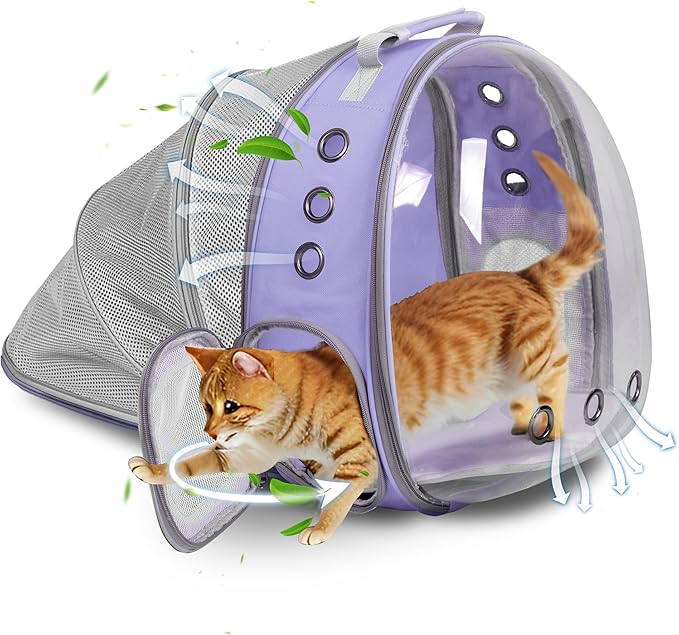 TOYSINTHEBOX Cat Backpack Carrier, Expandable Pet Bubble Backpack for Cat Small Dog Pet Travel Carrier Breathable Carrying Bag for Hiking, Travelling, Walking, Camping & Outdoor Up to 13 Lbs Purple