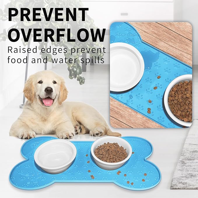 Dog Food Mat Anti-Slip Silicone Dog Bowl Mat Thicker Pet Placemat Waterproof Cat Feeder Pad with Raised Edge Puppy Kitten Feeding Mats Suitable Small Medium-Sized Dogs Cats Eating Tray