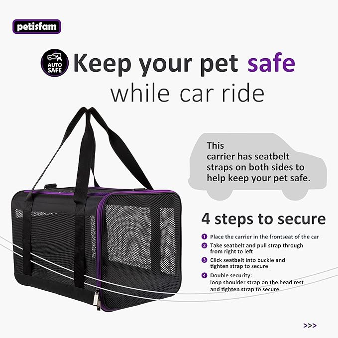 petisfam Soft Pet Carrier for Large and Medium Cats, 2 Kitties, Small Dogs. Easy to Get Cat in, Great for Cats That Don't Like Carriers (Black)