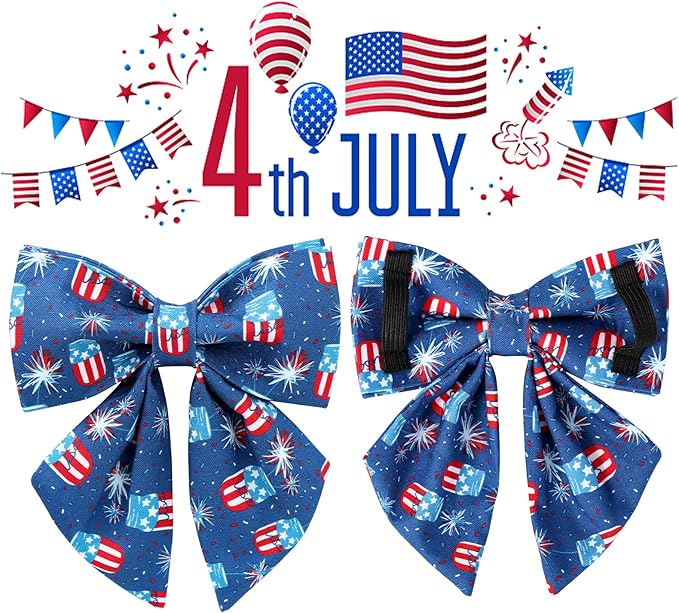 Patriotic Dog Collar with Bow Tie 4th of 13.5-22in