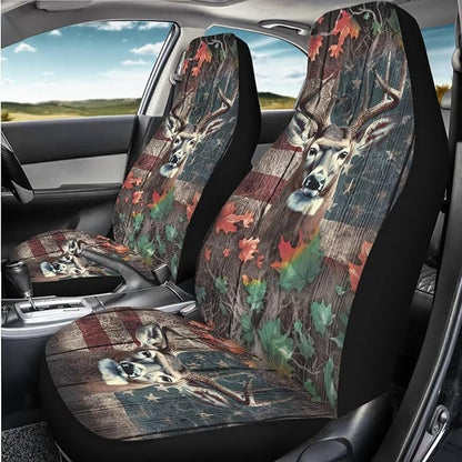 Camo Deer American Flag Car Seat Covers Washable Seat Protector for Women Men Air Mesh Cloth Automotive Vehicle Seat Covers for Cars Interior for Cars