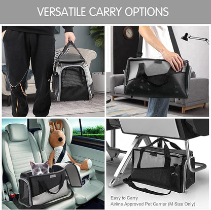 Cat Carriers and Dog Carrier for Small and Medium Pets,Airline Cpproved Pet Carrier Soft Faced Foldable Cat Carrier. (Medium, Grey)