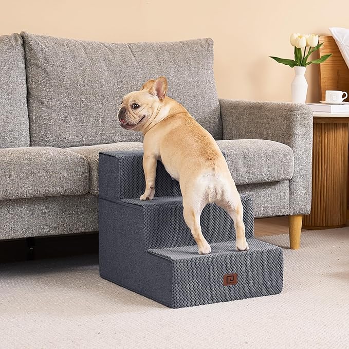 EHEYCIGA Dog Stairs for Small Dogs 16.5”H 3-Step Extra