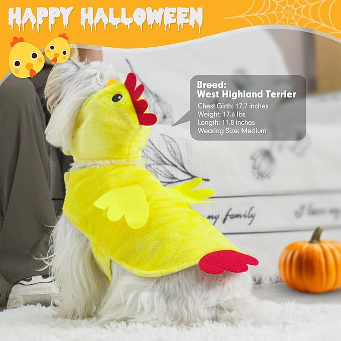 cyeollo Dog Chicken Costume Pet Halloween Costumes Funny Holiday Outfits Cute Hoodies Coats for Small Medium Large Dogs, Yellow Chicken M