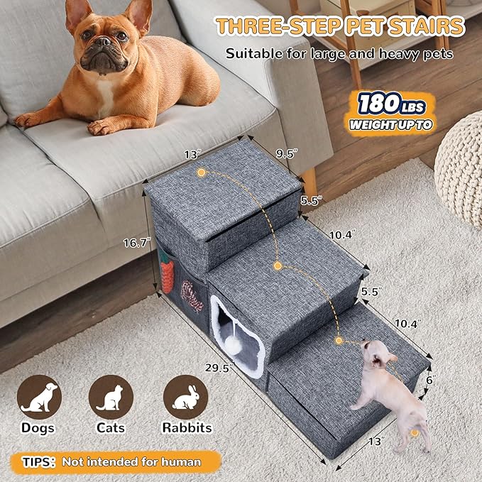 Bilibrara Dog Stairs for Small Dogs 3-Step Cat 180 Lbs, 16.7'' H