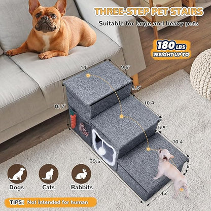 Bilibrara Dog Stairs for Small Dogs 3-Step Cat 180 Lbs, 16.7'' H
