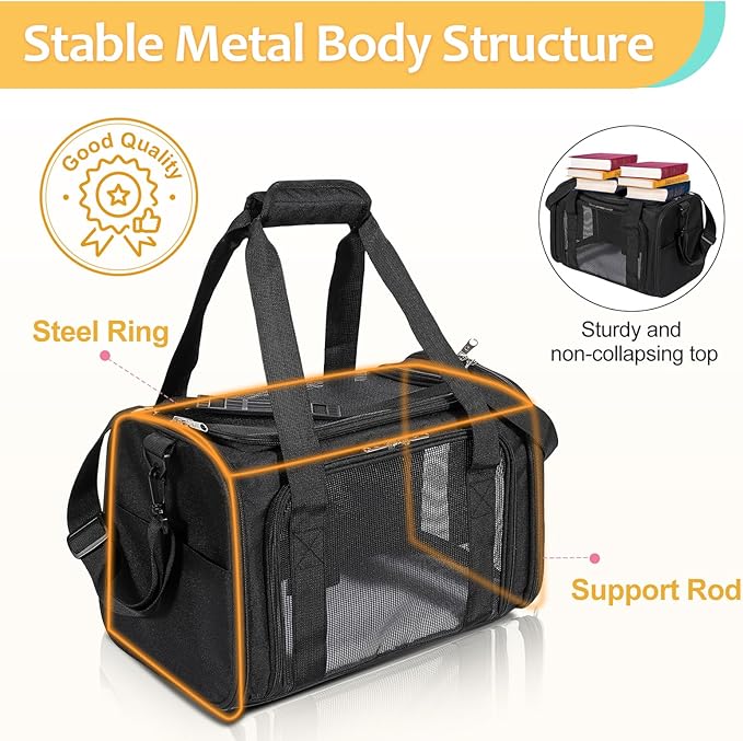 Cat Dog Carrier Up to 15 Lbs TSA Airline Approved Pet Carrier for Small Medium Cats Puppies Dog Carriers for Small Dogs Collapsible Soft Sided Cat Travel Carrier - Black 15.7"x10.2"x10.2"