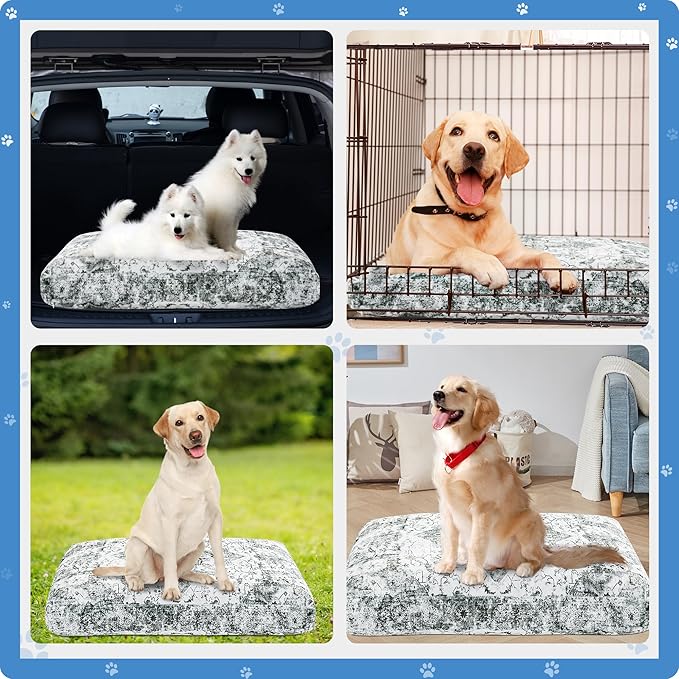 BALAPET Large Dog Bed Boho Style Soft Low-Pile Floral Dog Crate Beds High Density Foam Padded Pet Bed