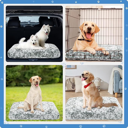 BALAPET Large Dog Bed Boho Style Soft Low-Pile Floral Dog Crate Beds High Density Foam Padded Pet Bed
