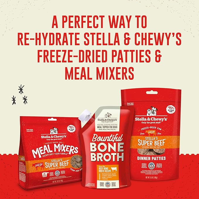 Stella & Chewy's Bountiful Bone Broth Grass-Fed Beef Recipe Meal Topper for Dogs, 16 oz. Resealable Pouch (Pack of 6)