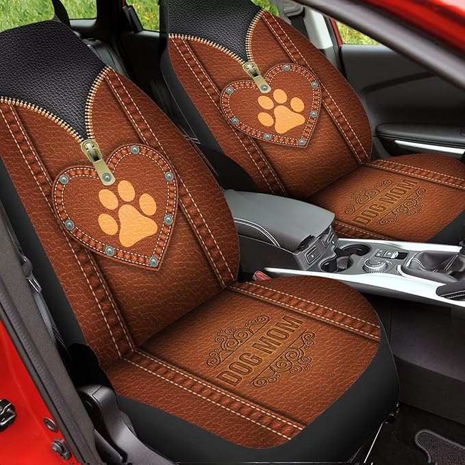 Brown Dog Paw Zip Loving Printed Car Seat Cover only for Front