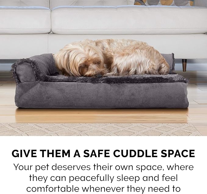Furhaven Memory Foam Dog Bed for Large/Medium Dogs w/ Removable Bolsters & Washable Cover 55 lbs