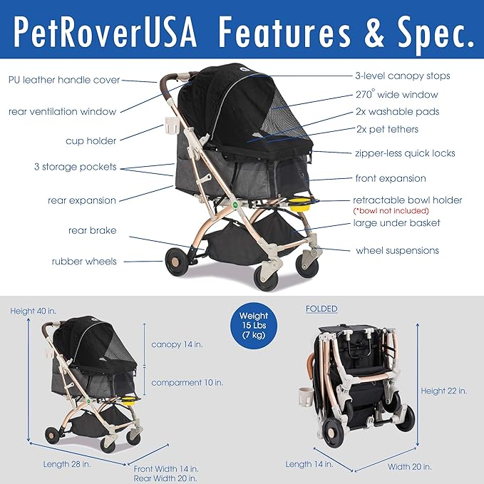 HPZ Pet Rover Lite Premium Light-Weight Dog/Cat/Pet Stroller Entry/1-Hand Quick 2nd-Gen.)