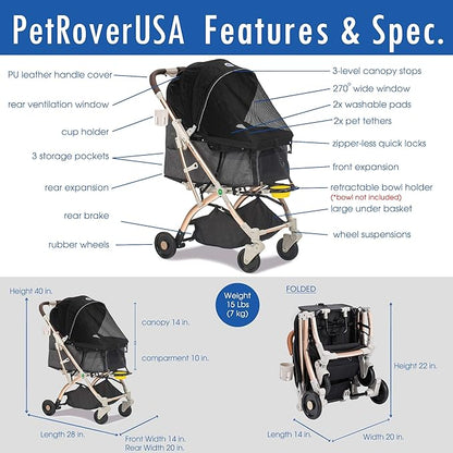 HPZ Pet Rover Lite Premium Light-Weight Dog/Cat/Pet Stroller Entry/1-Hand Quick 2nd-Gen.)