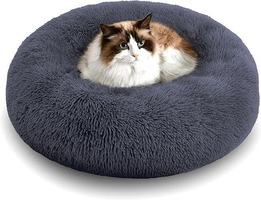 WESTERN HOME WH Calming Dog & Cat Bed, Anti-Anxiety Donut Cuddler Warming Cozy Soft Round Bed, Fluffy Faux Fur Plush Cushion Bed for Small Medium Dogs and Cats (20"/24"/27"/30")