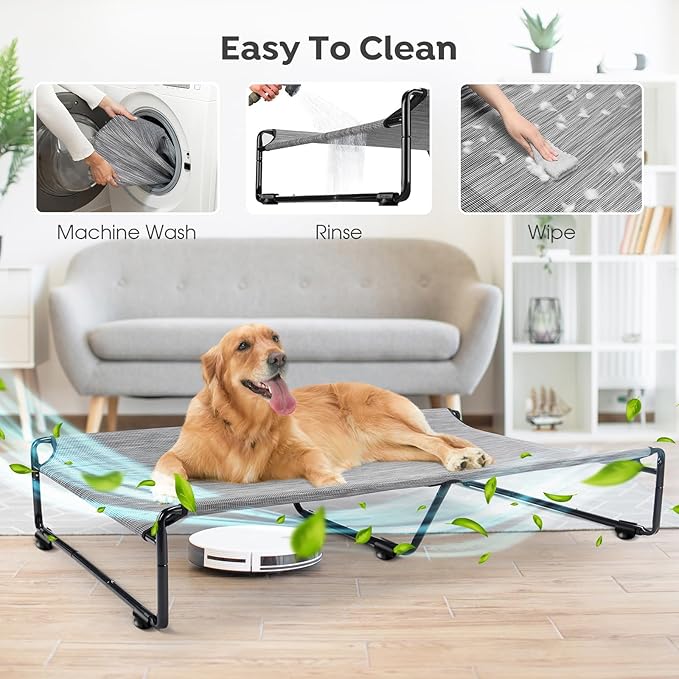 Veehoo Large Elevated Dog Bed with Flannel Dog Blanket CWC2201B