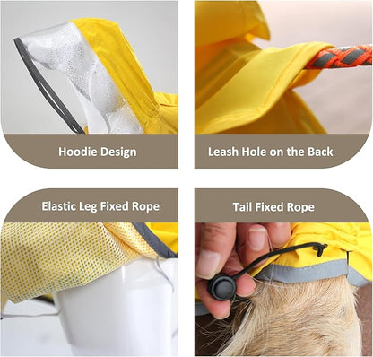 MAMORE Dog Raincoat Hooded Poncho,Waterproof Dog Rain Coat with Reflective Strip, Adjustable Lightweight Dog Rain Jacket with Double Layer for Large Medium Small Dogs (Yellow, XXX-Large)