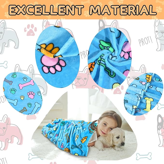 Dog Blankets for Dogs, 3 Pack Large Blanket Medium Dog Cat Soft Fuzzy Blankets Washable,Comfort Flannel,Fuzzy Soft Blankets for Dogs,Pet Blanket,Reversible Print,41 x 31 inch，Blue