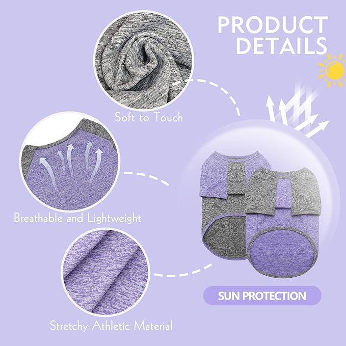 KYEESE 2 Pack Dog Shirts Quick Dry for Medium Dogs Breathable Lightweight Stretchy Protects Against Foxtails Dog T-Shirt with Reflective Label Raglan Sleeve Dog Clothes UV Protection 2XL