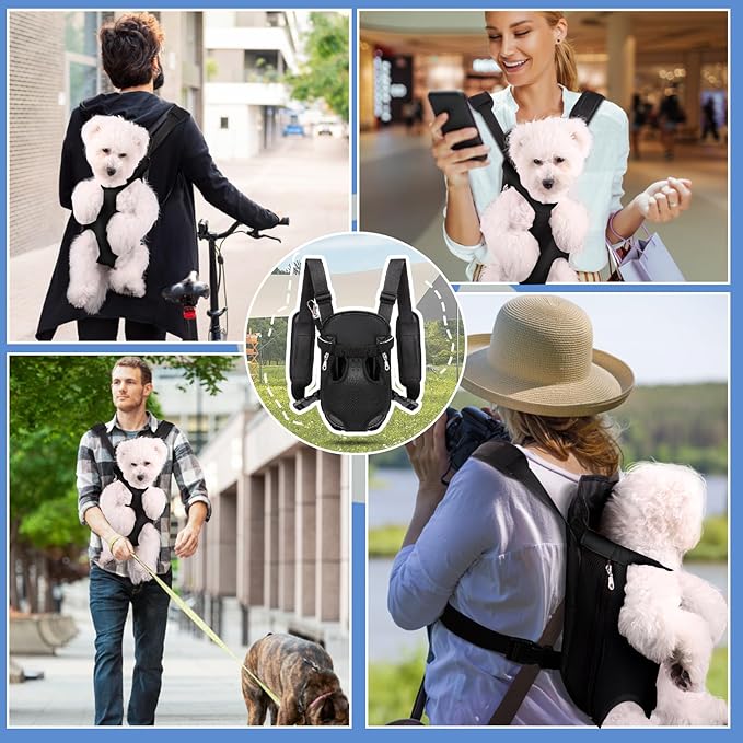 Pet Dog Carrier Backpack, Adjustable Pet Front Carrier, Legs Out Hands-Free Travel Backpack for Traveling Hiking Camping for Small Dogs Cats Rabbits(Black, Small)