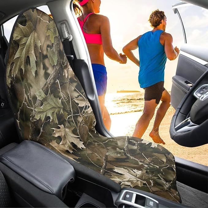 Camo Forest Sweatproof Towel Car Front Seat Cover Non-Slip Bucket Seat Protector Easy to Install Universal Seat Cover for Car