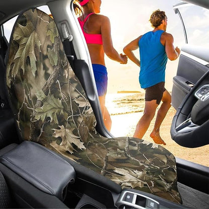 Camo Forest Sweatproof Towel Car Front Seat Cover Non-Slip Bucket Seat Protector Easy to Install Universal Seat Cover for Car