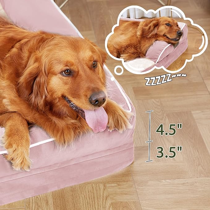 XXL Dog Bed with Bolsters, Orthopedic Dog Beds for Extra Large Dogs, Waterproof Dog Beds XLarge, Memory Foam Dog Bed with Removable Washable Cover, Nonskid Bottom (XX-Large,Pink)