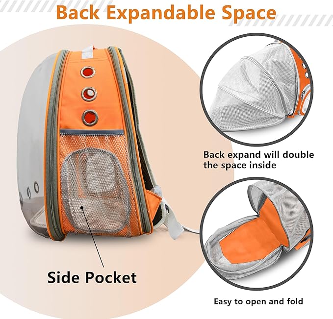 TOYSINTHEBOX Cat Backpack Carrier, Expandable Pet Bubble Backpack for Cat Small Dog Pet Travel Carrier Breathable Carrying Bag for Hiking, Travelling, Walking, Camping & Outdoor Up to 13 Lbs Orange