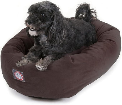 Majestic Pet 24 Inch Suede Calming Dog Bed Washable – Cozy Soft Round Dog Bed with Spine Support for Dogs to Rest their Head 24x19x7 (Inch)