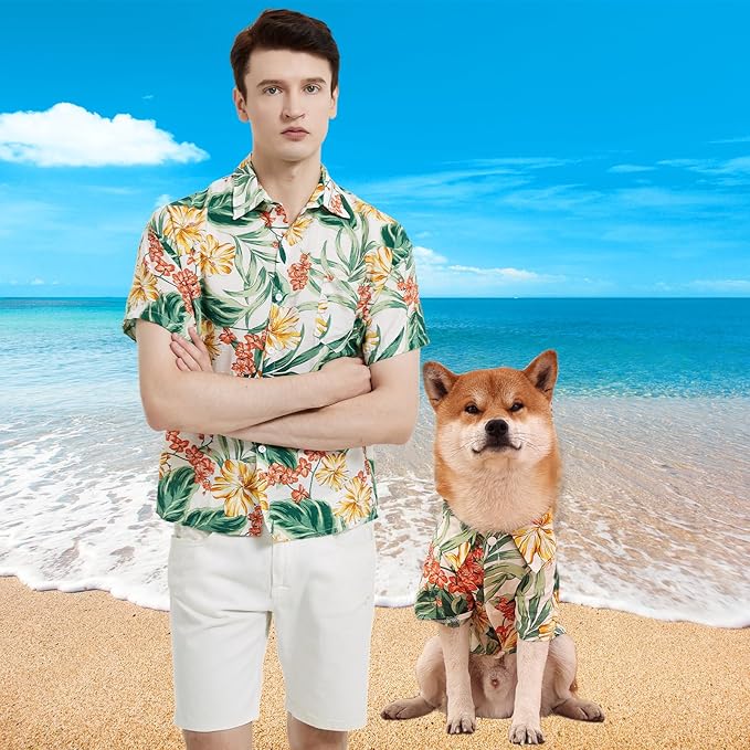Dog Shirt Hawaiian Dog and Cat Summer T-Shirts Dog Style Floral Breathable Cool Clothes Hawaiian Shirts for Dogs and Cats Owner and Pet Shirts are Sold Separately