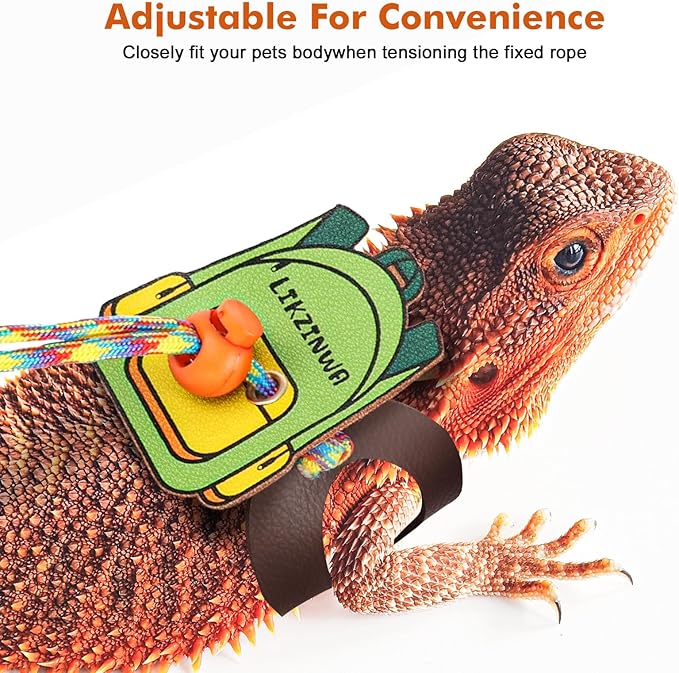 LIKZINWA Bearded Dragon Sling Carrier and Leash Harness,Small Animal Carrier with Adjustable Strap and 4 Size Pack Reptile Harness(Schoolbag+Carrier)