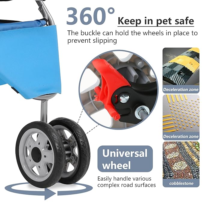 FDW Pet Stroller Foldable Dog Stroller 3-Wheel Durable Cat Jogger Stroller for Small and Medium Dogs Cats with Washable Liner Storage Basket Cup Holder