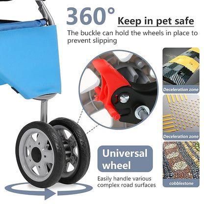 FDW Pet Stroller Foldable Dog Stroller 3-Wheel Durable Cat Jogger Stroller for Small and Medium Dogs Cats with Washable Liner Storage Basket Cup Holder