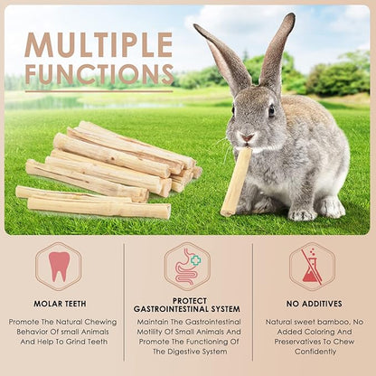 Bissap 145g/0.3Ib Sweet Bamboo Chew Sticks for Rabbits, Bunny Chew Sticks for Rabbits Hamster Chinchilla Guinea Pigs Rabbit Small Animals Natural Treats Teeth Grinding Chew Toys