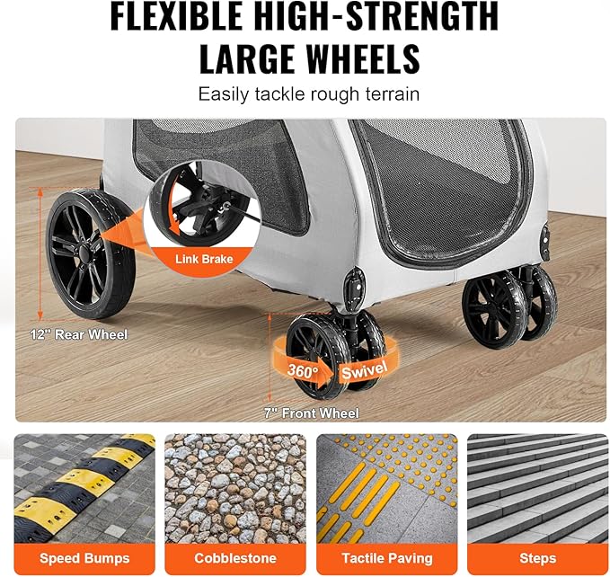 VEVOR Extra Large Dog Stroller for Dogs Up to 160lbs 4 Wheel 2 Dogs